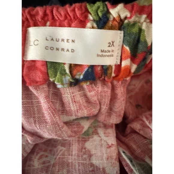 LC Lauren Conrad 2X Floral Button Front A-Line Midi Skirt Dk Pink Linen Pockets - Picture 8 of 8